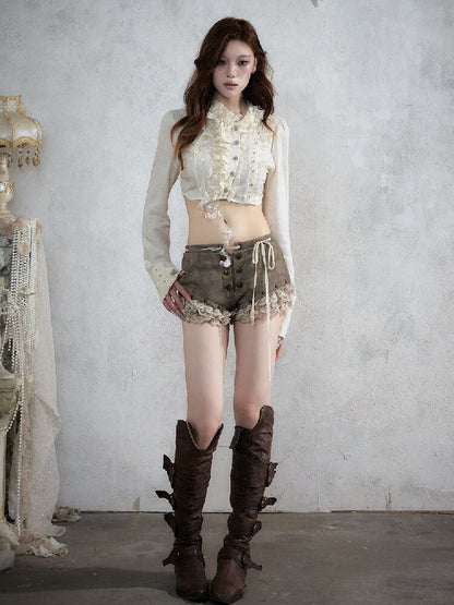 Vintage Court Lace Leather Shorts【s0000017862】