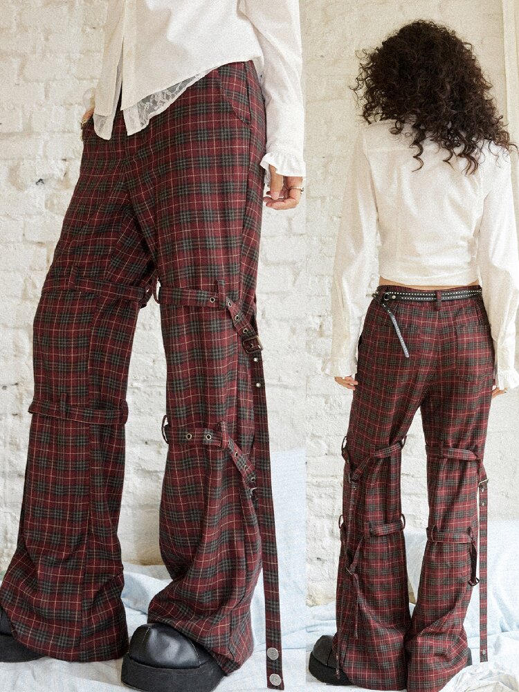 Plaid Cut Slightly Flared Fit Pants【s0000017898】
