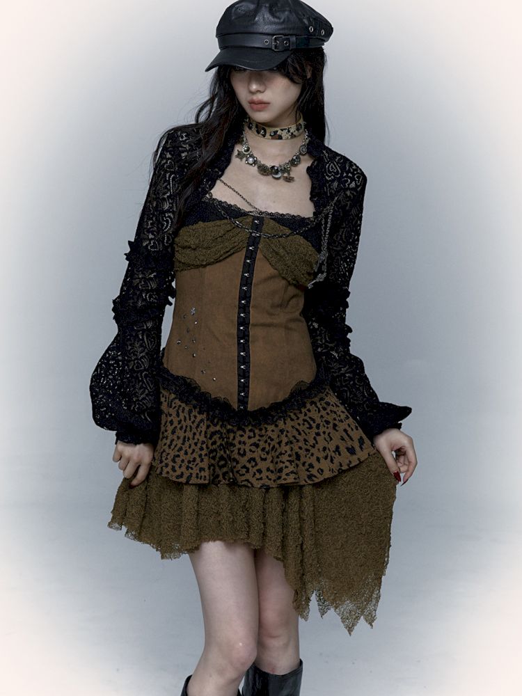 Lantern Sleeve Shoulder Lace Ultra Short Blouse【s0000009003】