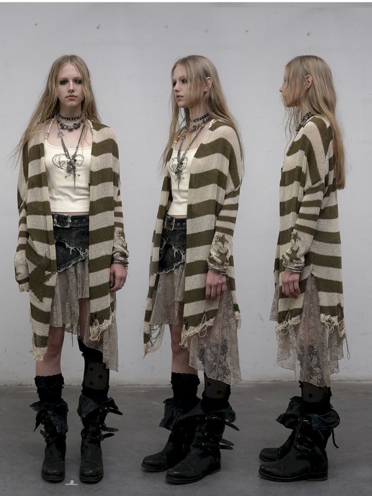 Striped knit loose bat-sleeve sunscreen hoodie【s0000012319】
