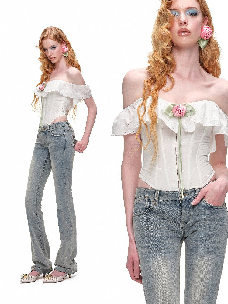 Fishbone Jacquard Rose Corset Top【s0000016907】