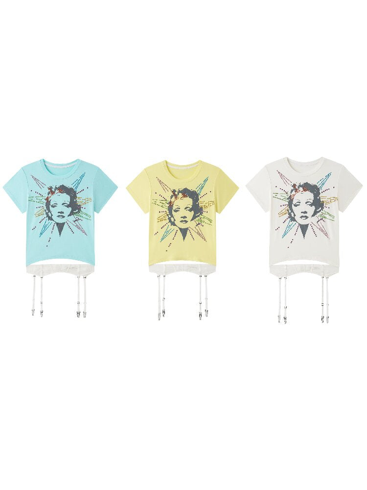 Detachable Hem Rhinestone T Shirt【s0000017637】