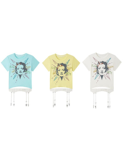 Detachable Hem Rhinestone T Shirt【s0000017637】