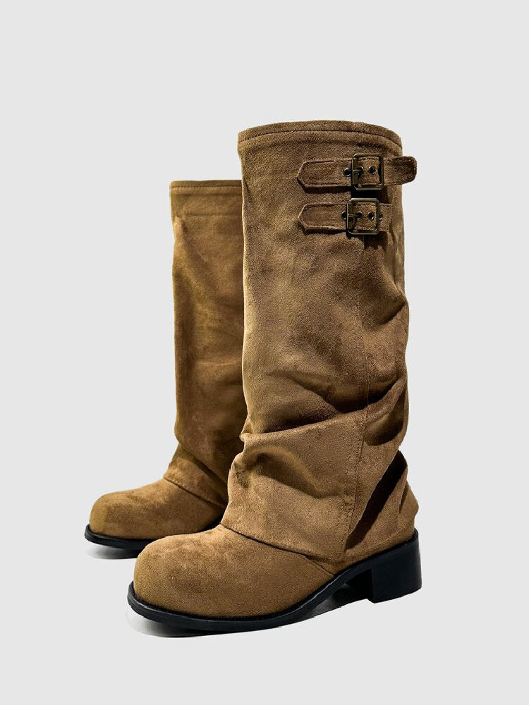 Pleated Belt Buckle Knight Boots【s0000015721】