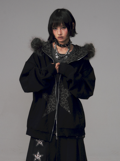 Cat Ears Leopard Print Fleece Hooded Jacket【s0000014708】