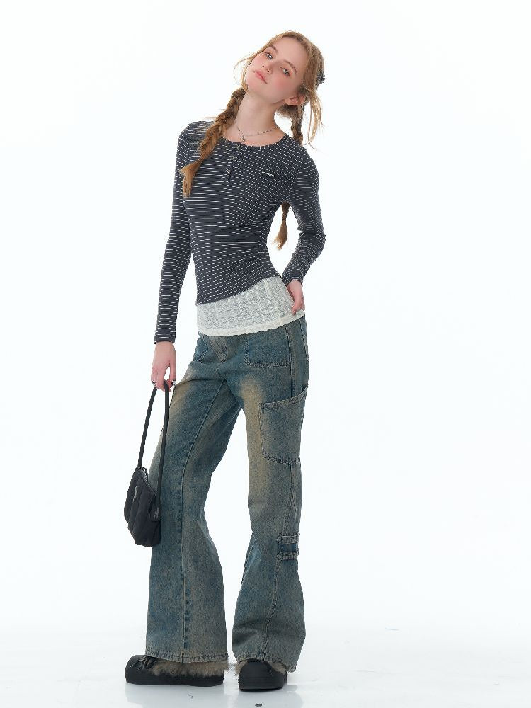 Straight Wide Leg Washed Jeans【s0000011489】