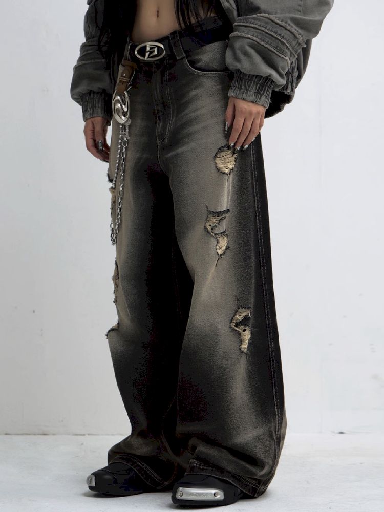 Hole Breaking Wide Leg Jeans【s0000011365】