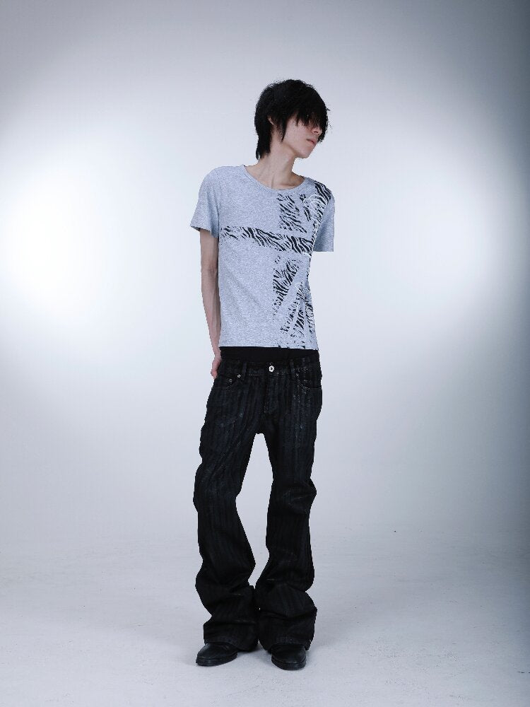 Beige Zebra Print Slim T-shirt【s0000016629】