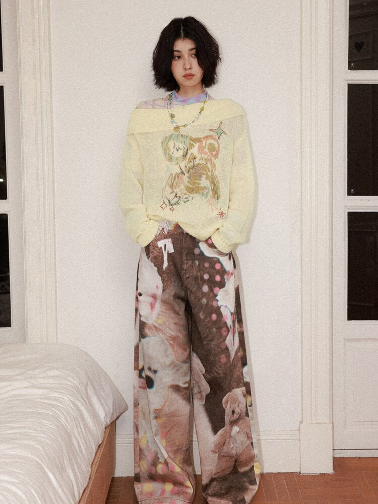 Doll Club Full Print Wide Leg Jeans【s0000015460】