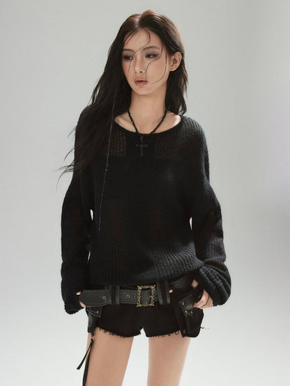 Black Panelled Alpaca Knit Top【s0000015604】