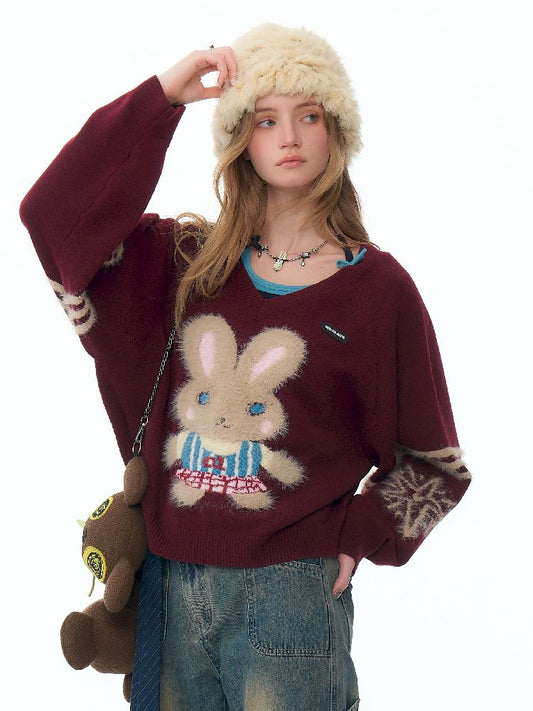 V 넥 소프트 두꺼운 빨간 스웨터 [S0000011501]