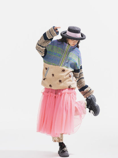 패치 워크 Lambswool 두꺼운 느슨한 재킷 [S0000011310]