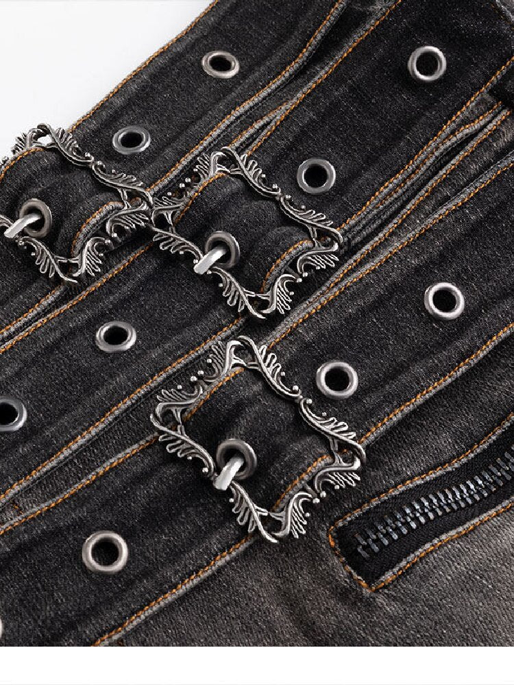 Distressed Metal Buckle Denim Shorts【s0000016285】