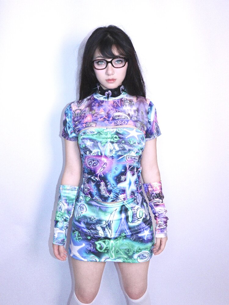 Y2K Subculture Mesh Print T Shirt【s0000017712】