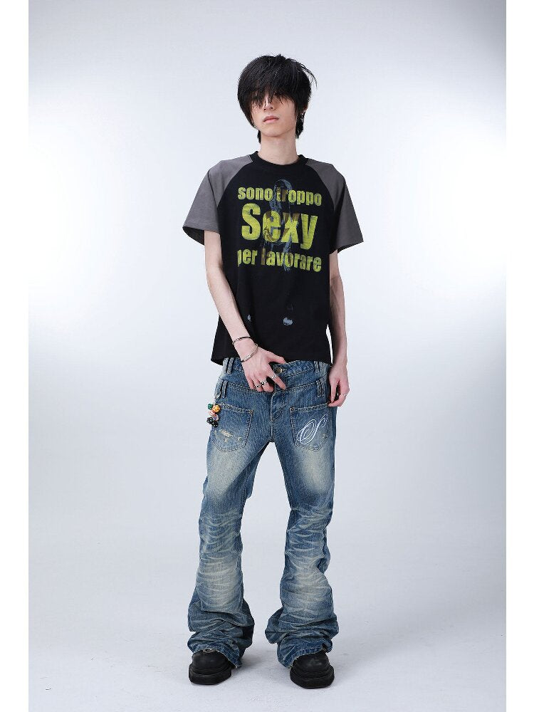 Washed Water Ripple Bootcut Jeans【s0000016184】