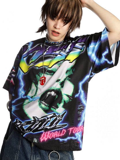 Dark Rock Lightning Print T-shirt【s0000015891】