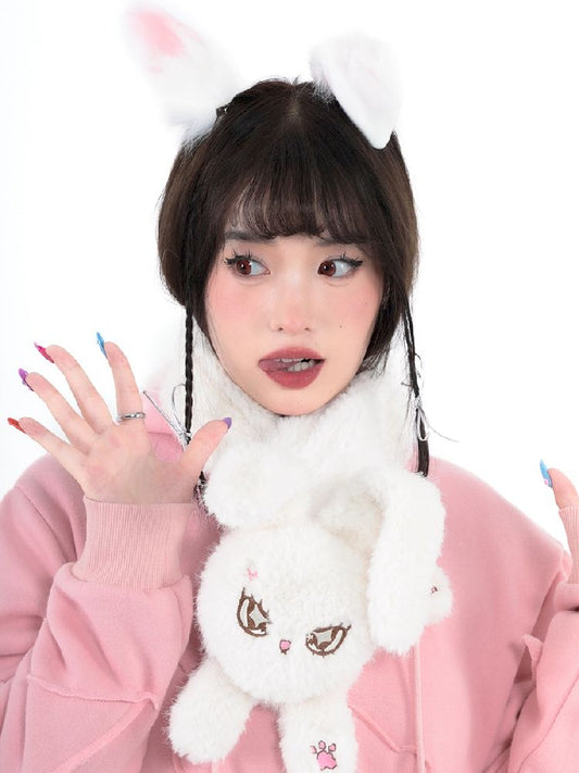 Warm Plush White Rabbit Doll Scarf【s0000005712】