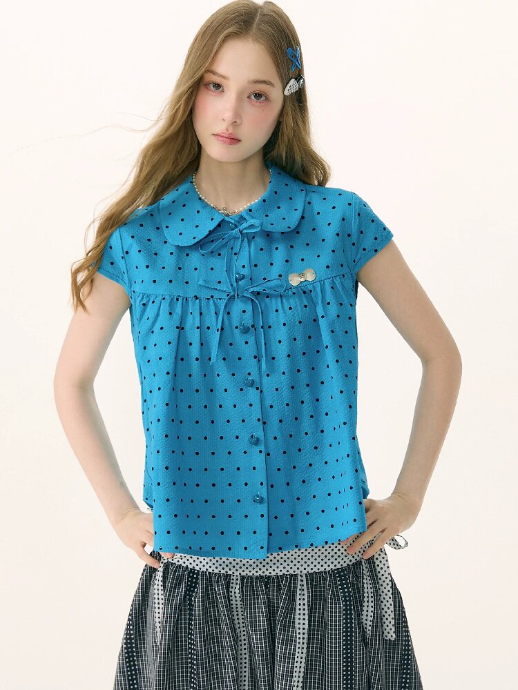 Doll Collar Bow Polka Dot Shirt【s0000016851】