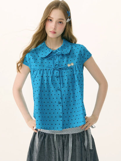 Doll Collar Bow Polka Dot Shirt【s0000016851】