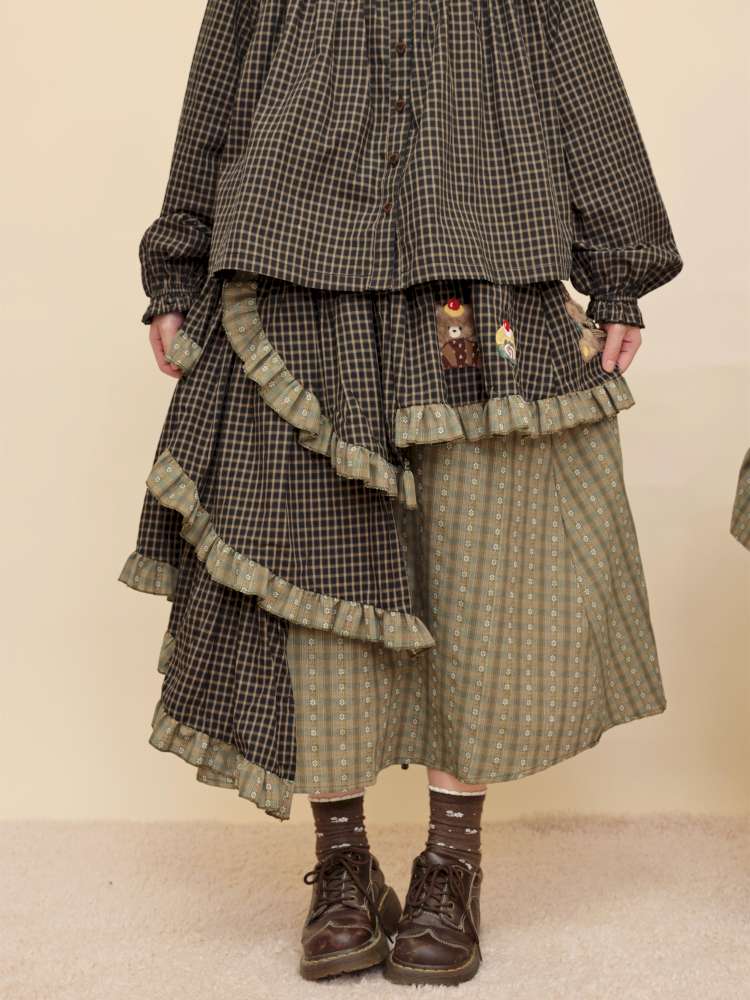 Vintage Girl Dark Green Plaid Cake Skirt【s0000014844】