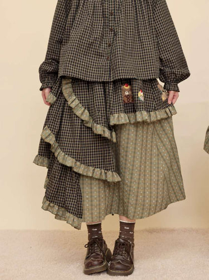 Vintage Girl Dark Green Plaid Cake Skirt【s0000014844】