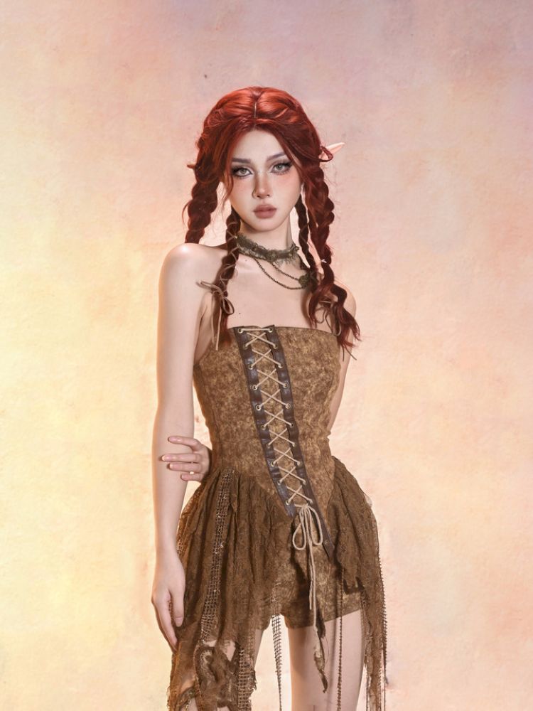 Aged Denim Asymmetric Plunge Top【s0000013508】