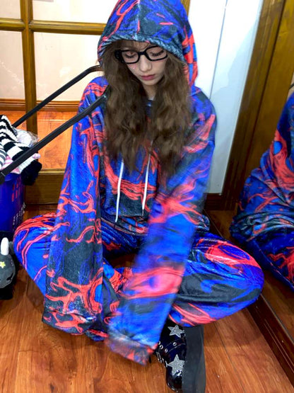 Blue Fleece Loose Long-Sleeved Top【s0000014870】