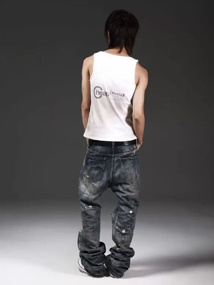 Rust Blue Oil Stained Flared Jeans【s0000018299】