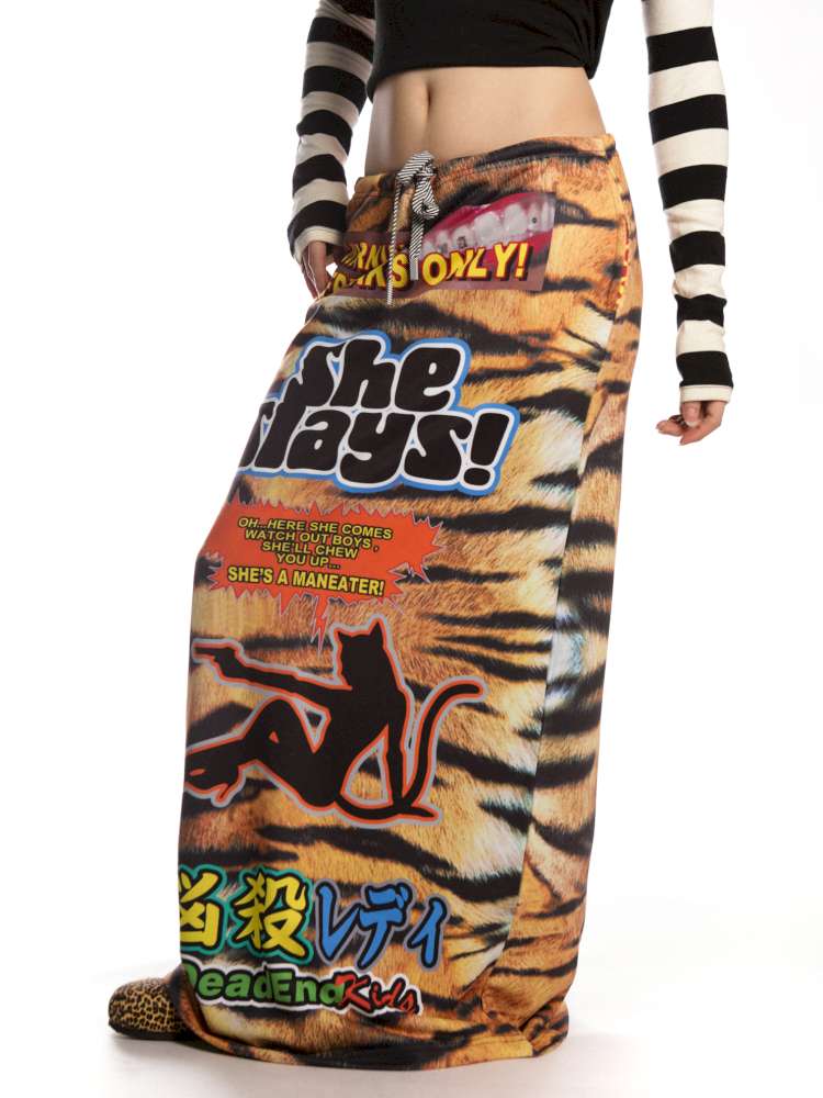 American Tiger Print Skirt Long Sweat Skirt【s0000014906】