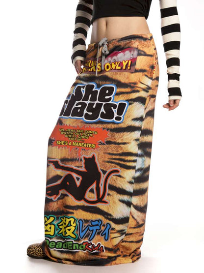 American Tiger Print Skirt Long Sweat Skirt【s0000014906】