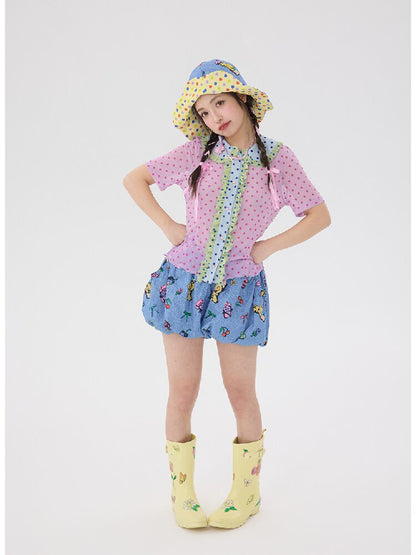 Denim Bear Printed Pumpkin Pants【s0000016706】