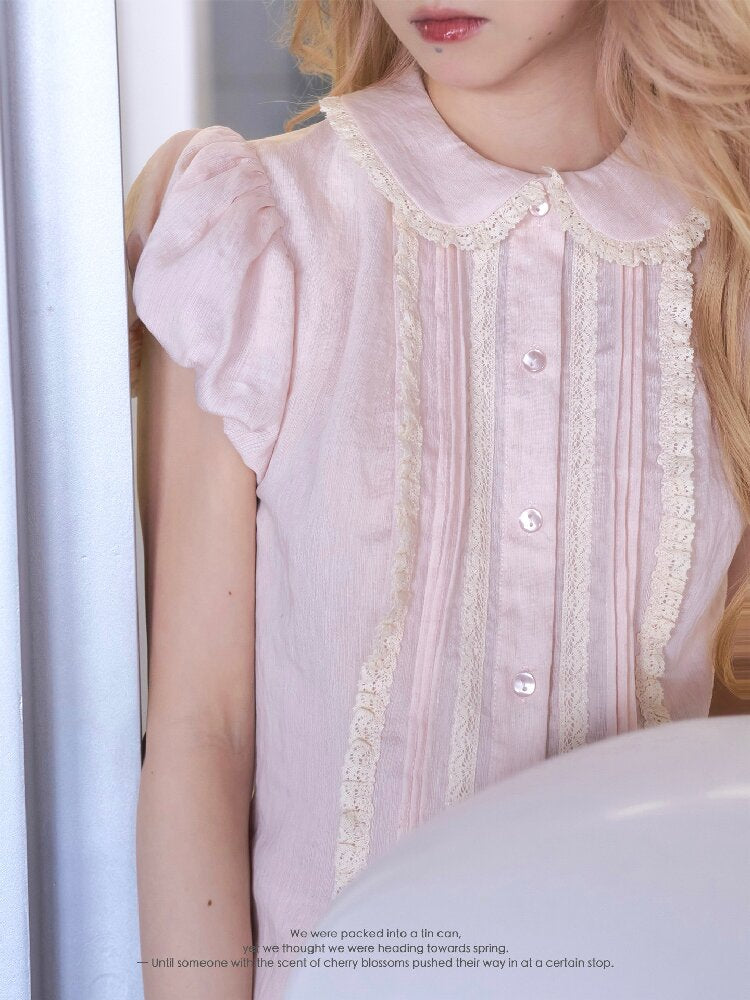 Peach Puff Sleeve Lace Collar Set【s0000016360】