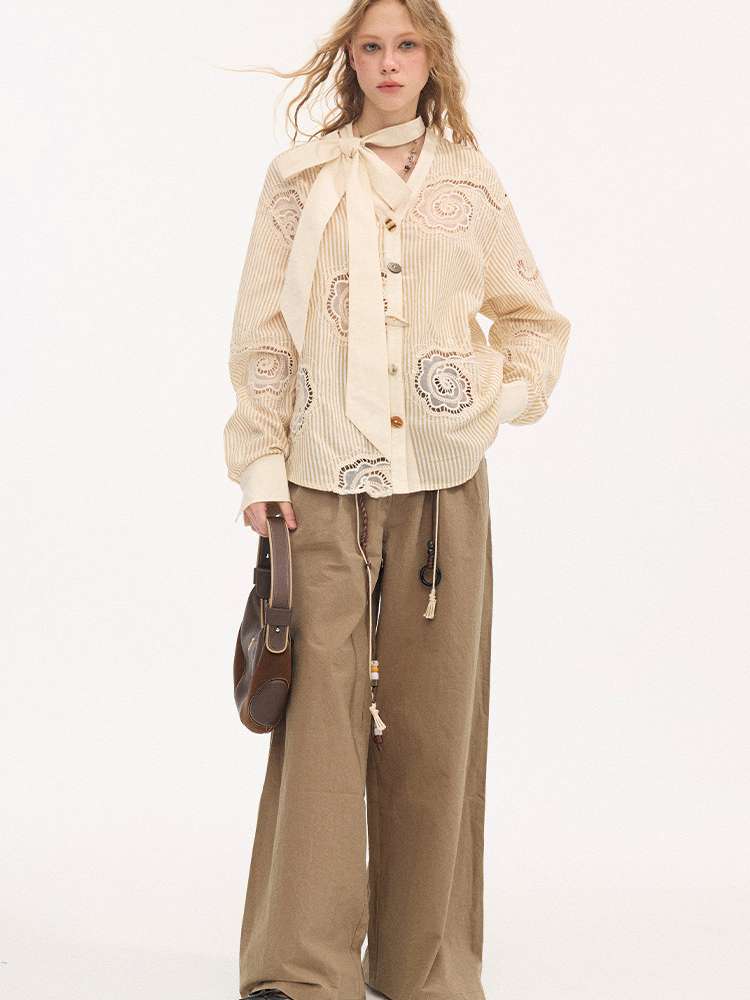 Strappy Bow Embroidered Shirt【s0000015410】