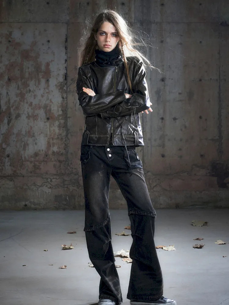 Patchwork Distressed Low-Rise Jeans【s0000013966】