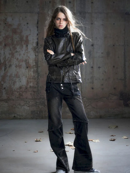 Patchwork Distressed Low-Rise Jeans【s0000013966】