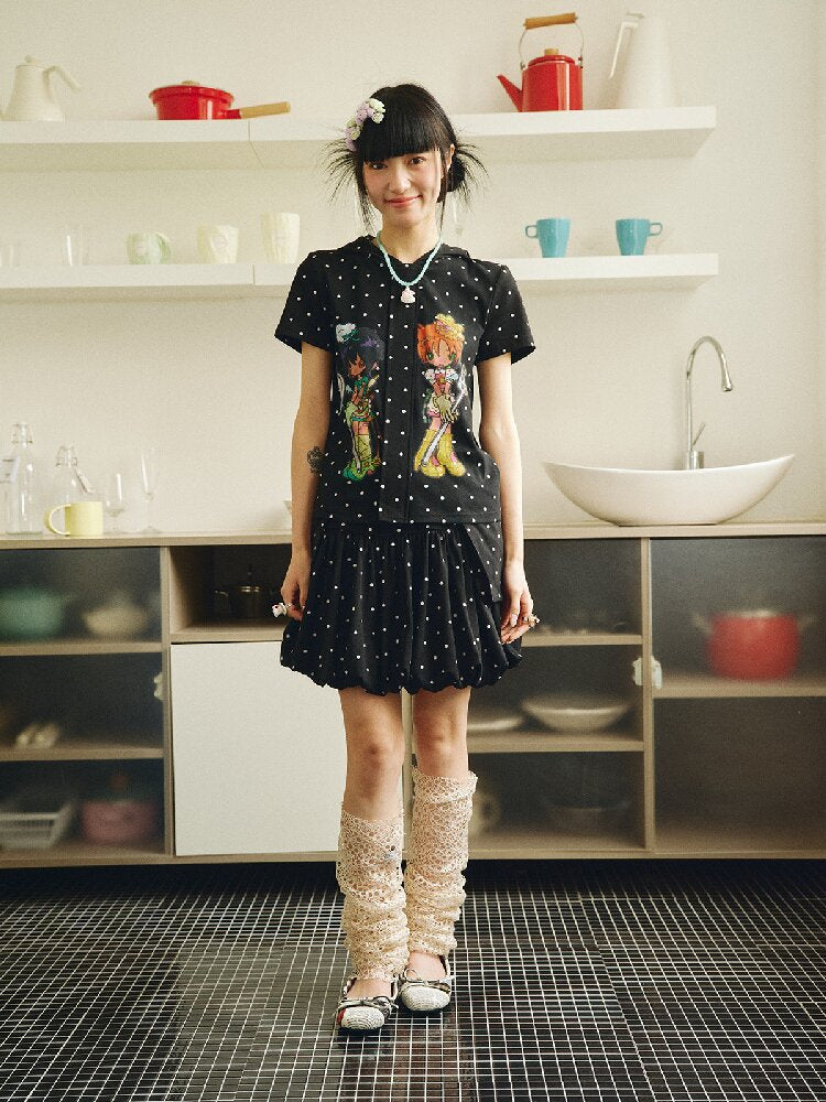 Polka Dot Hooded Short Sleeve Zip T-Shirt【s0000018695】