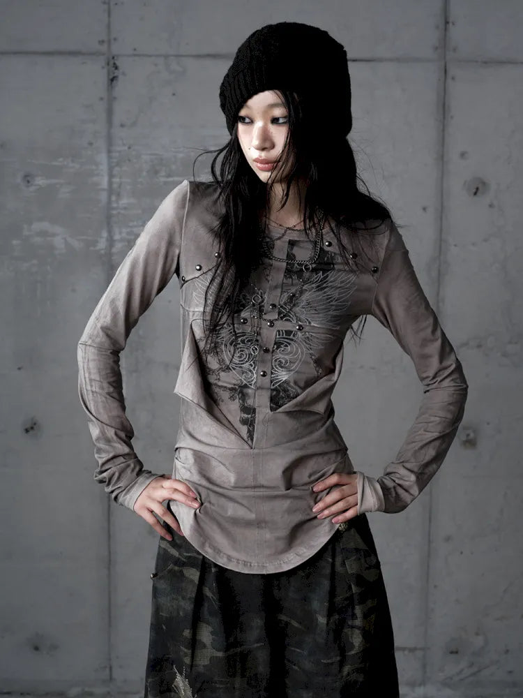 Deconstructed Print Long-Sleeve Knit Base【s0000014117】