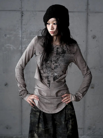 Deconstructed Print Long-Sleeve Knit Base【s0000014117】