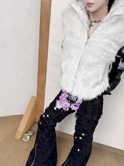 Black White Patchwork Slim Stud Jacket【s0000014862】