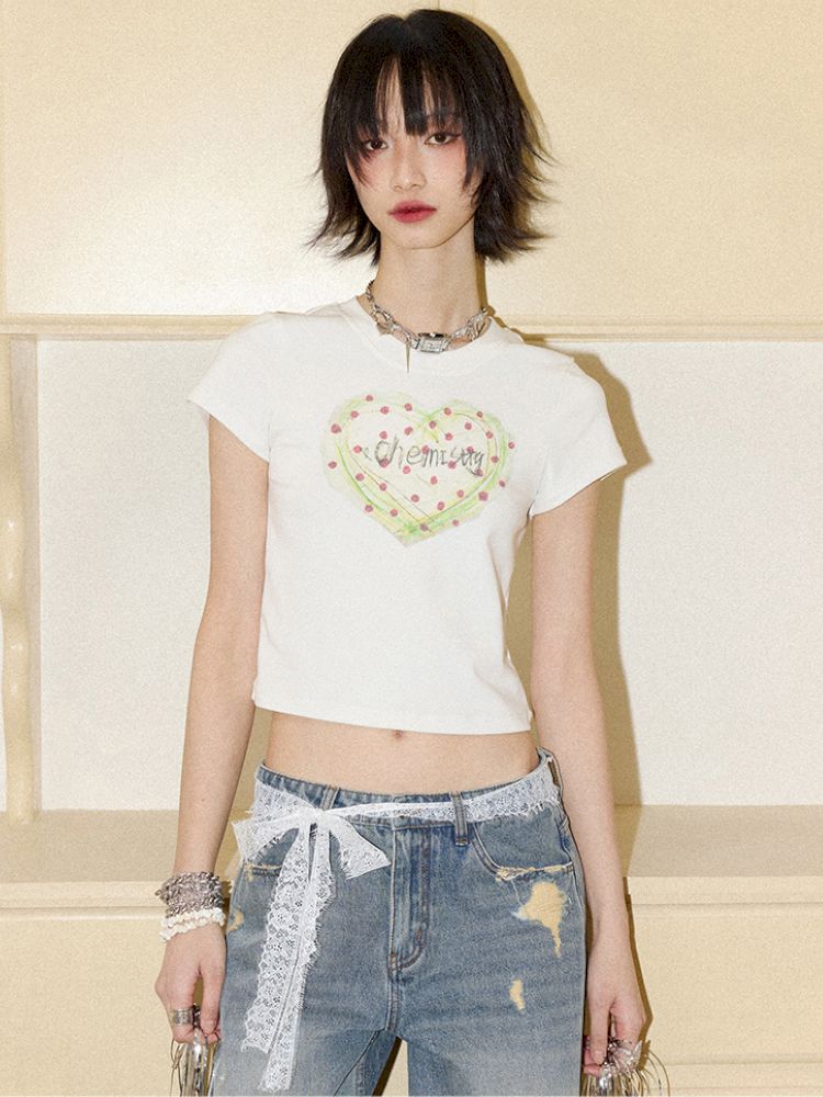 Paper Tape Heart Short-Sleeve T-Shirt【s0000012960】