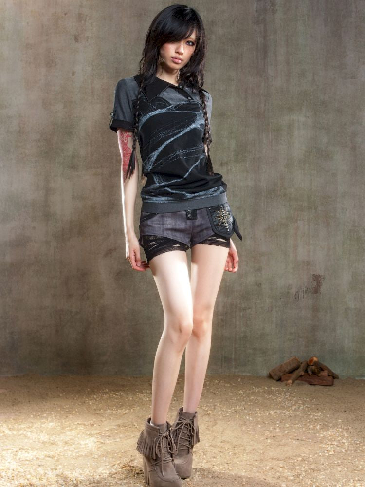 Lapel Short Sleeve Backless t-shirt【s0000012646】