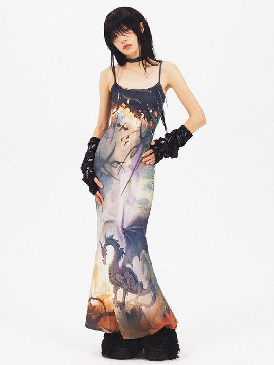 Dragon Print Fishtail Dress【s0000005960】