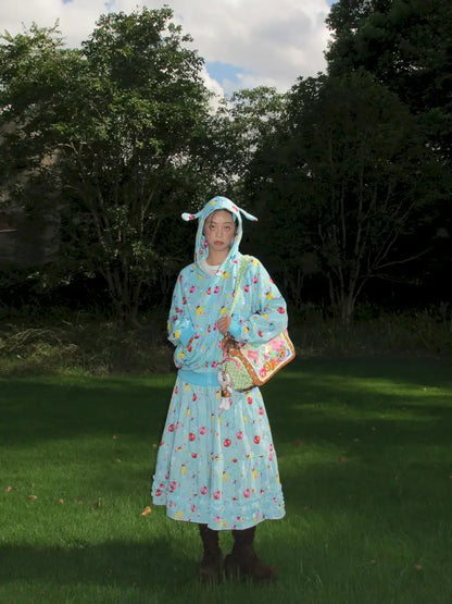 Beetle Print Blue Hoodie and Skirt Set【s0000014193】