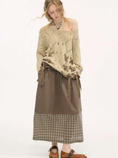 Turn-up Plaid Patchwork Skirt【s0000015408】