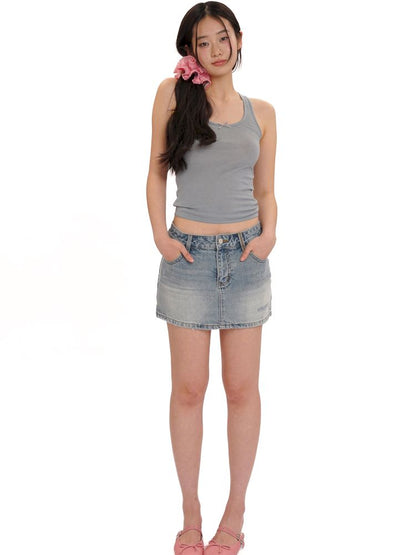 Denim ultra short skirt【s0000013425】