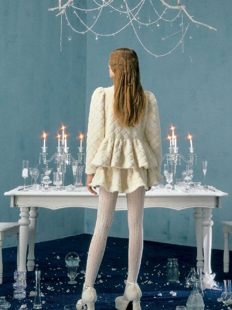 Collarless Bubble Sleeve Short Jacket Set【s0000005138】