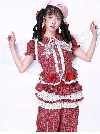 Plaid Short Sleeve Blouse【s0000012189】