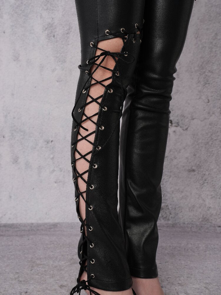 Metal Rivet High-Stretch Leather Pants【s0000019100】