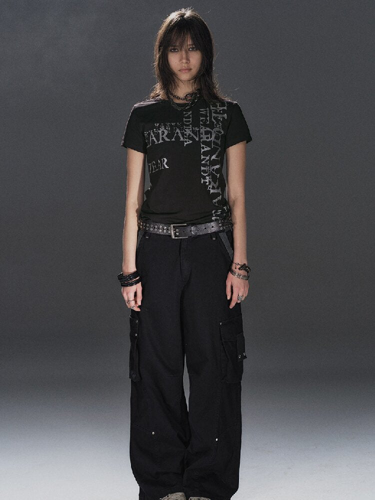 Ribbed Multi Pocket Black Trousers【s0000016230】