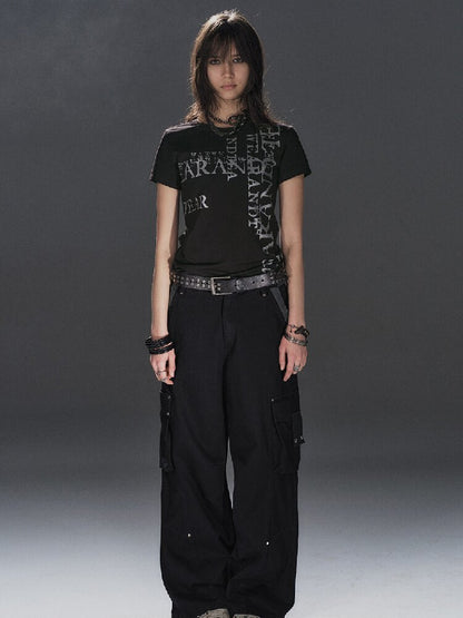Ribbed Multi Pocket Black Trousers【s0000016230】